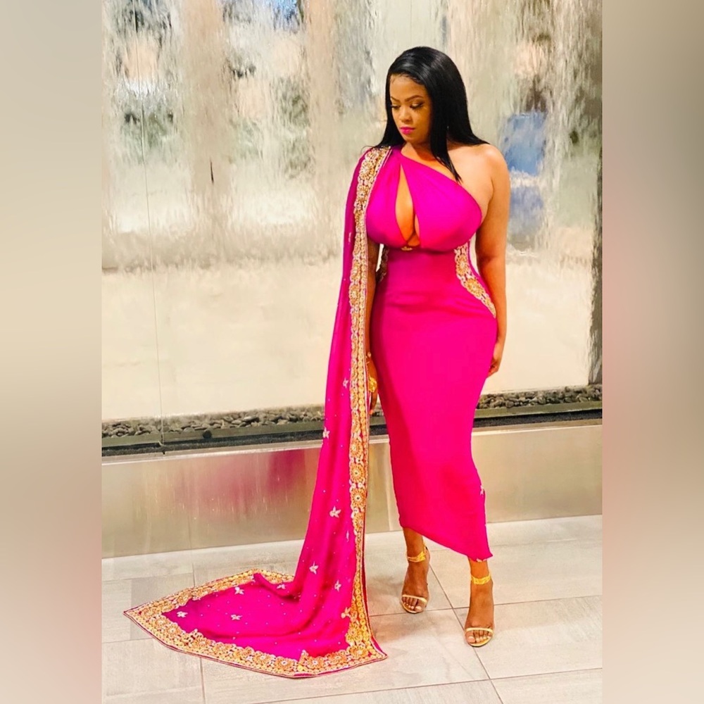 Pink and Gold Custom Gown ( Sari / Saree Indian Dress )